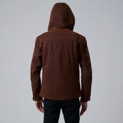 
Närbildsdetalj of Hooded & Zipper with placket Hardware on Marlo Brun Canvas Hooded Work Läderjacka för Herr For Men
