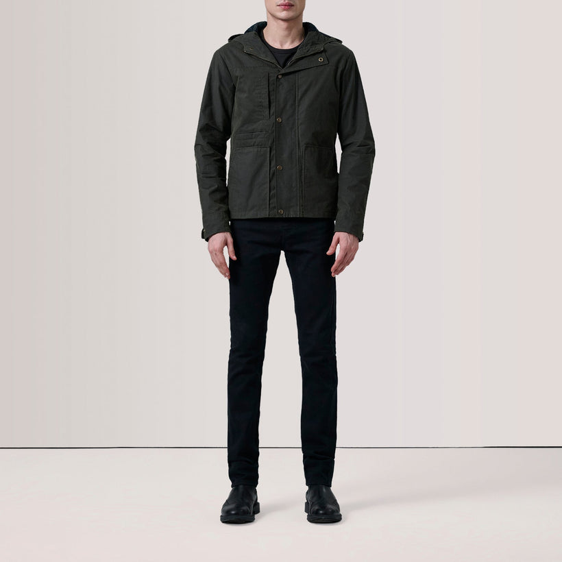 Marlo Olive Canvas Hooded Work Läderjacka för Herr