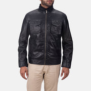 
Maurice Svart Läderjacka för Herr in Black Sheepskin Leather - Framifrån med skräddarsydd silhuett | Handla online
