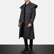 
Distressed Black Sheepskin Snuffed Trench Coat - Bakifrån med perfekt axelpassform och ren fåll