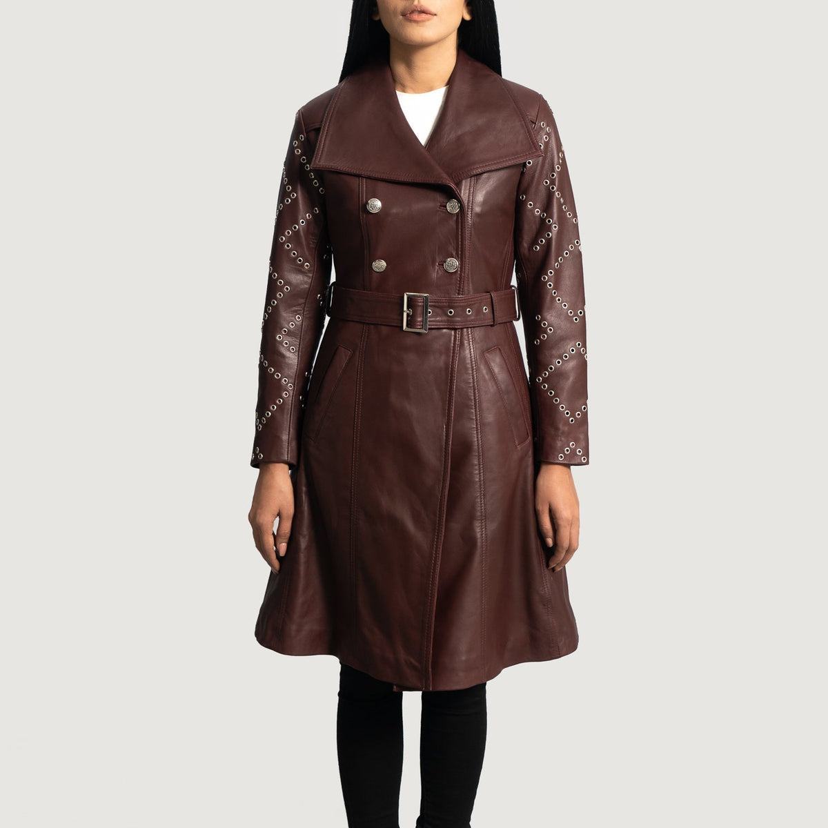 
Missoni Kastanjebrun Trenchcoat i Läder för Dam in Maroon Sheepskin Leather - Framifrån med skräddarsydd silhuett | Handla online