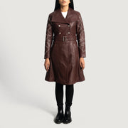 
Maroon Sheepskin Leather Trench Coat - Bakifrån med perfekt axelpassform och ren fåll