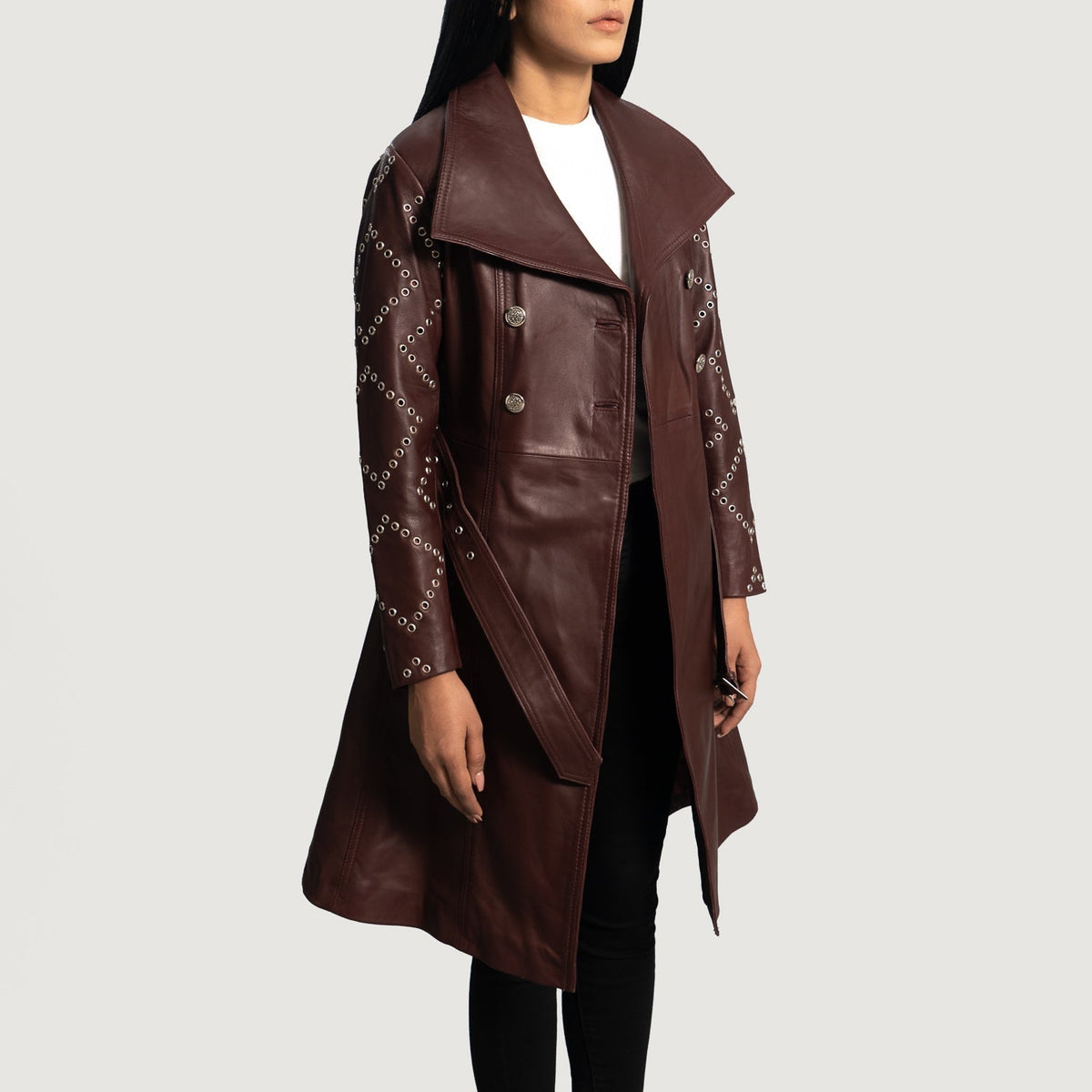 
Missoni Kastanjebrun Trenchcoat i Läder för Dam - Sidoprofil som visar ärmskärning