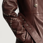 
Närbildsdetalj of Notch & Button & Waist belt Hardware on Missoni Kastanjebrun Trenchcoat i Läder för Dam