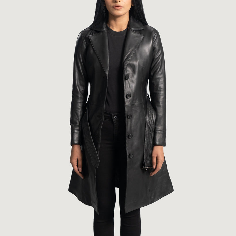 Moonlight Svart Trenchcoat i Läder för Dam