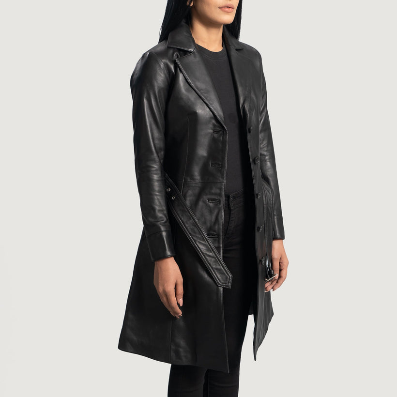 Moonlight Svart Trenchcoat i Läder för Dam