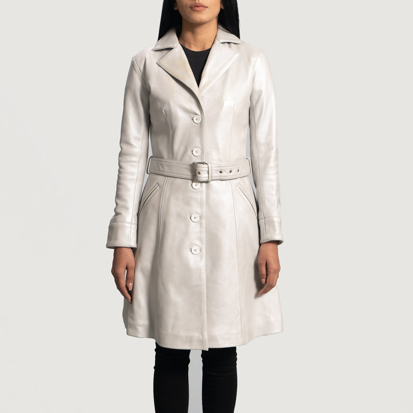 Moonlight Silver Leather Trench Coat för Dam
