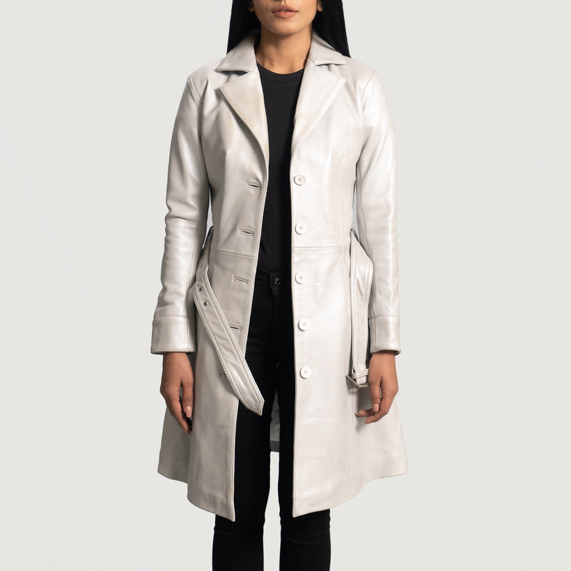 Moonlight Silver Leather Trench Coat för Dam