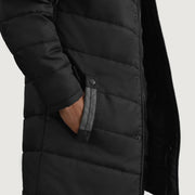 
Närbildsdetalj of Classic Collar & Zipper With Snap Button Placket Hardware on Moore Svart Hooded Parka för Herr