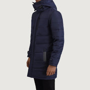 
Blue Full-Grain Leather Hooded Jacket - Bakifrån med perfekt axelpassform och ren fåll