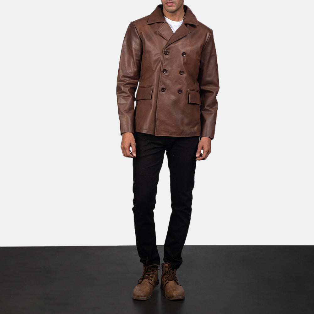 
Mr. Bailey Brun Leather Naval Peacoat för Herr - Sidoprofil som visar ärmskärning