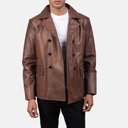 
Närbildsdetalj of Notch & Buttons Hardware on Mr. Bailey Brun Leather Naval Peacoat för Herr