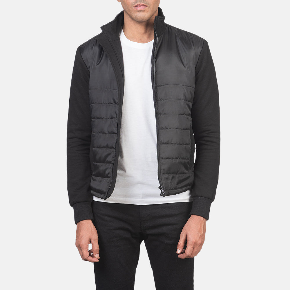 
Nashville Quiltad Svart Windbreaker Läderjacka för Herr in Black Polyester (Torso) &Amp; Knitted Fabric (Sleeves) - Framifrån med skräddarsydd silhuett | Handla online