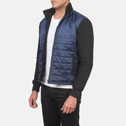 
Blue & Black Nylon (Torso) &Amp; Knitted Fabric (Sleeves) Winter Jacket - Bakifrån med perfekt axelpassform och ren fåll
