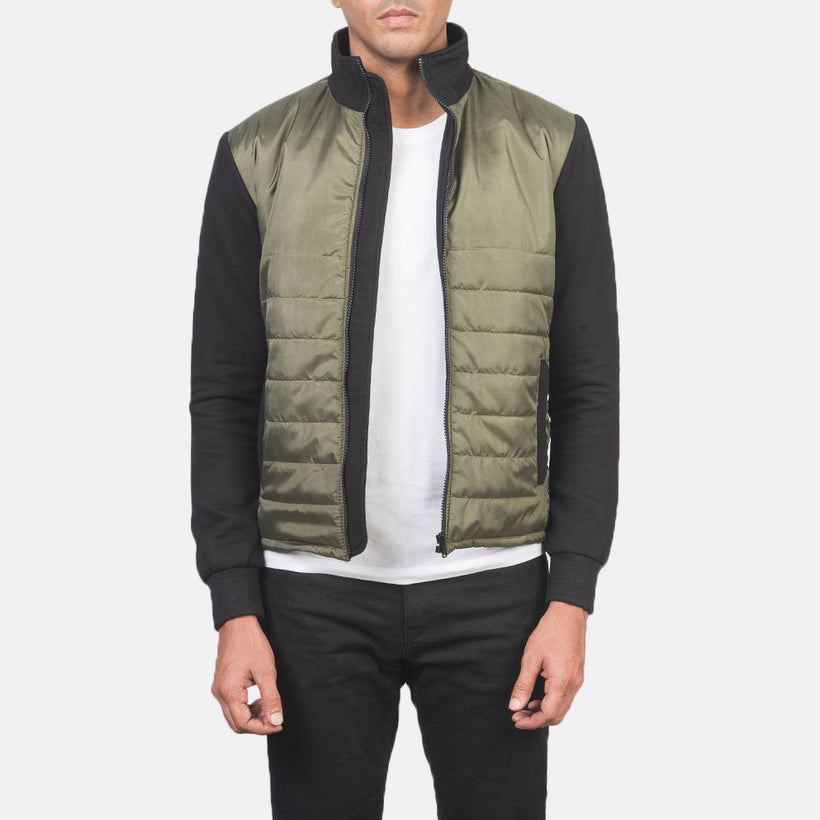 Nashville Quiltad Grön Windbreaker Läderjacka för Herr