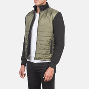 
Green & Black Nylon (Torso) &Amp; Knitted Fabric (Sleeves) Winter Jacket - Bakifrån med perfekt axelpassform och ren fåll