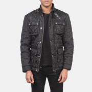 Men's Nelson Quilted Svart Windbreaker Läderjacka för Herr in Black Polyester - Front Profile View &amp; Tailored Silhouette | Buy Online