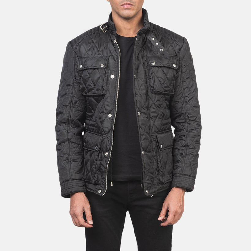Nelson Quiltad Svart Windbreaker Läderjacka för Herr