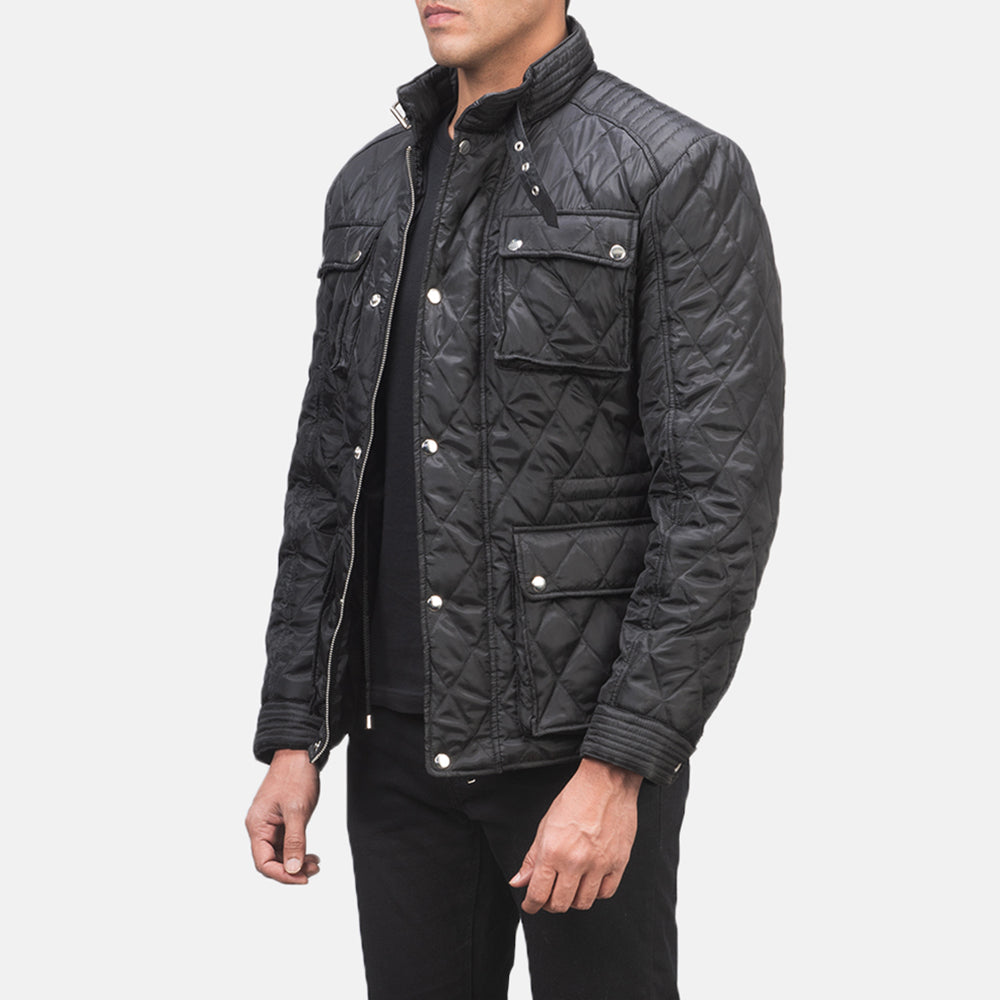 Black Polyester Winter Jacket - Bakifrån med perfekt axelpassform och ren fåll