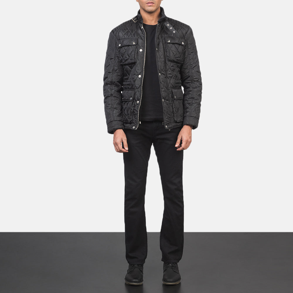 Nelson Quilted Black Windbreaker Jacket - Sidoprofil som visar ärmskärning