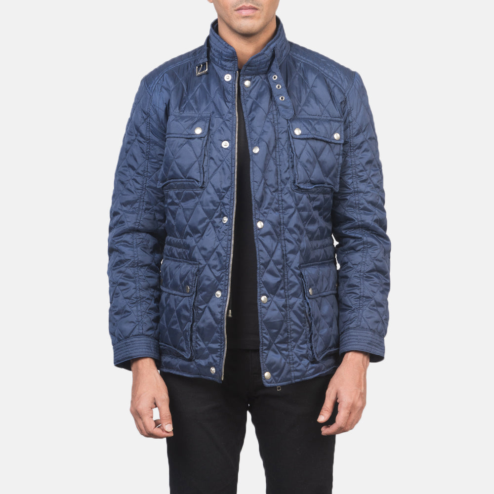 Men's Nelson Quilted Blue Windbreaker Läderjacka för Herr in Blue Nylon - Front Profile View &amp; Tailored Silhouette | Buy Online