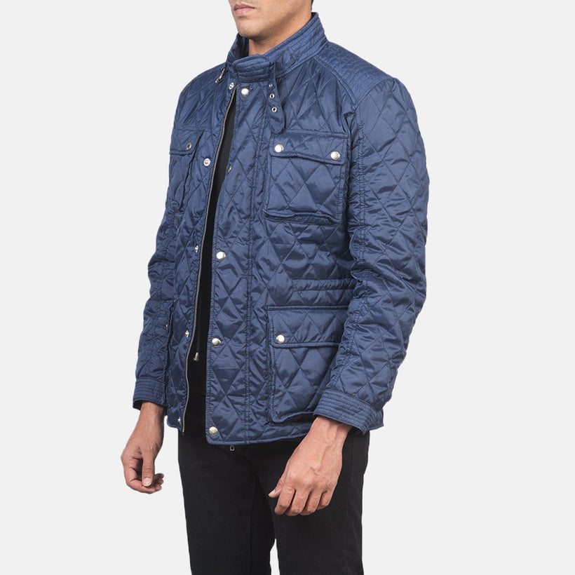 Nelson Quiltad Blå Windbreaker Läderjacka för Herr