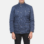 Men's Nelson Quilted Blue Windbreaker Läderjacka för Herr - Lateral Side Profile View Showing Sleeve Cut &amp; Athletic Taper Fit