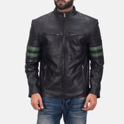 Night Trooper Läderjacka för Herr in Black Cowhide Leather - Front Profile View &amp; Tailored Silhouette | Buy Online