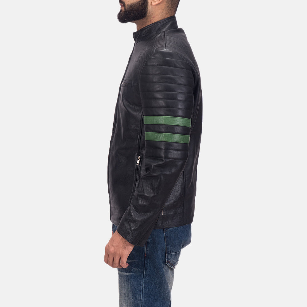 Night Trooper Läderjacka för Herr - Lateral Side Profile View Showing Sleeve Cut &amp; Athletic Taper Fit