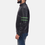 Night Trooper Läderjacka för Herr - Lateral Side Profile View Showing Sleeve Cut &amp; Athletic Taper Fit