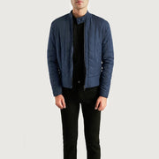 Men's Nyle Quilted Windbreaker Läderjacka för Herr in Navy Blue Nylon - Front Profile View &amp; Tailored Silhouette | Buy Online