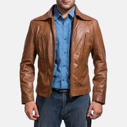 Old School Brun Läderjacka för Herr in Brown Sheepskin Leather - Front Profile View &amp; Tailored Silhouette | Buy Online
