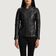 
Orient Grain Quiltad Svart Bikerjacka i Läder för Dam in Black Sheepskin Leather - Framifrån med skräddarsydd silhuett | Handla online