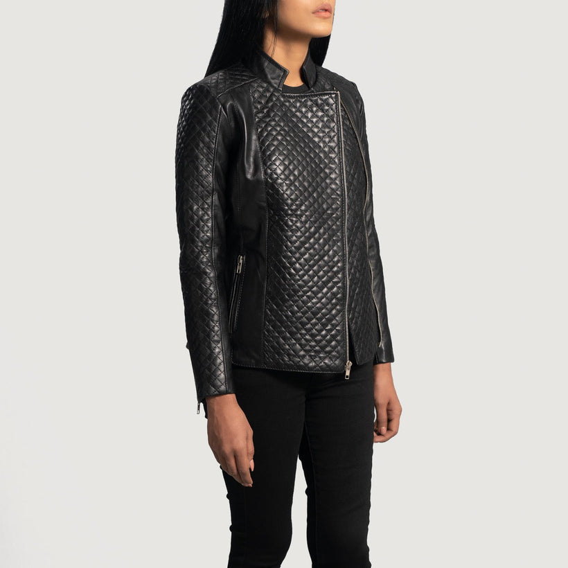 Orient Grain Quilted Svart Bikerjacka i Läder för Dam