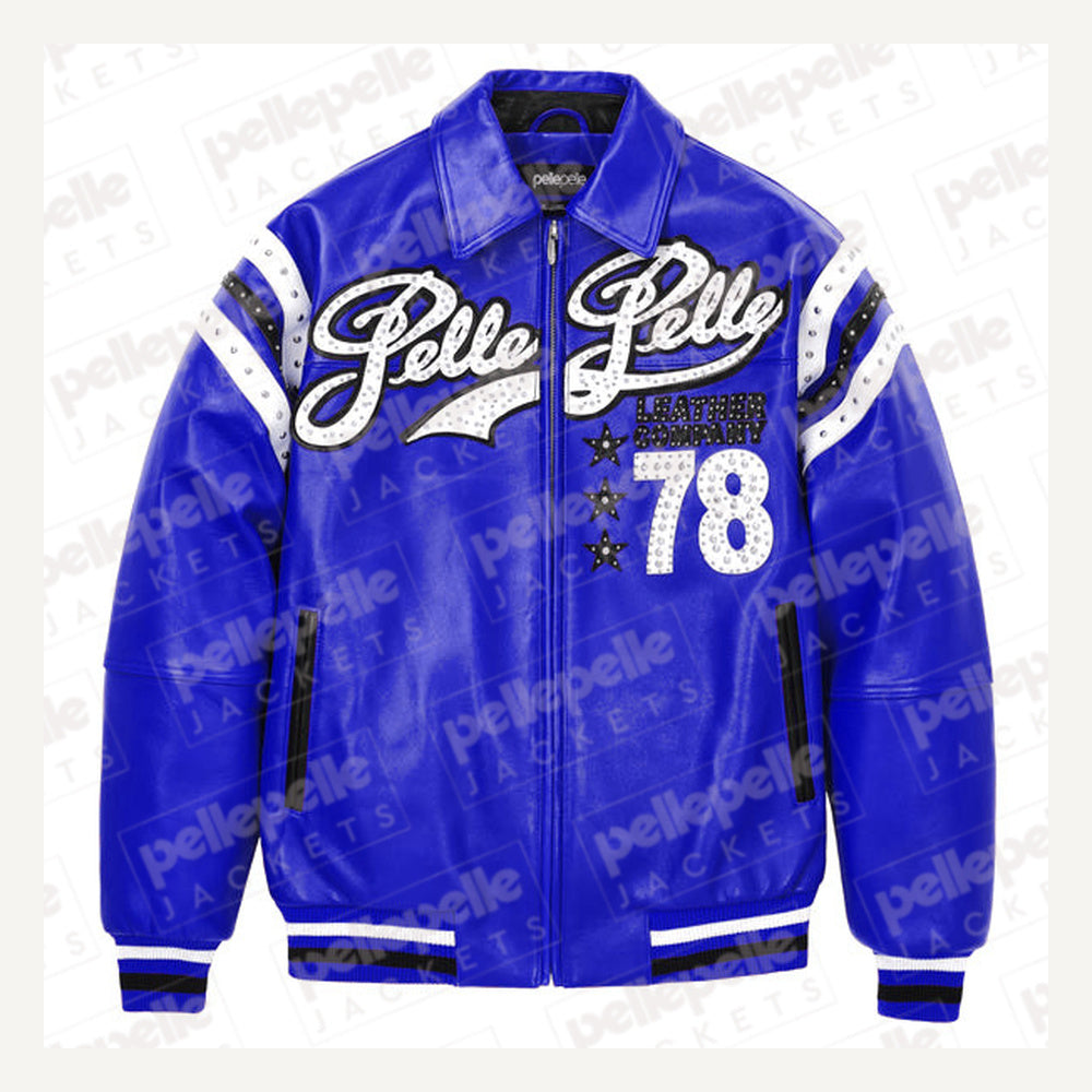 
Encrusted Varsity Läderjacka (Navy) för Dam