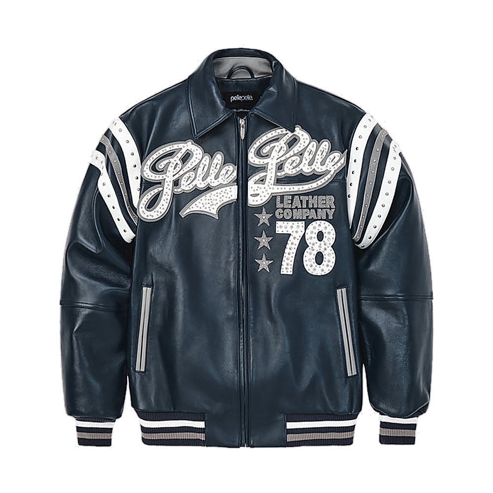 
Encrusted Varsity Läderjacka (Navy) för Dam