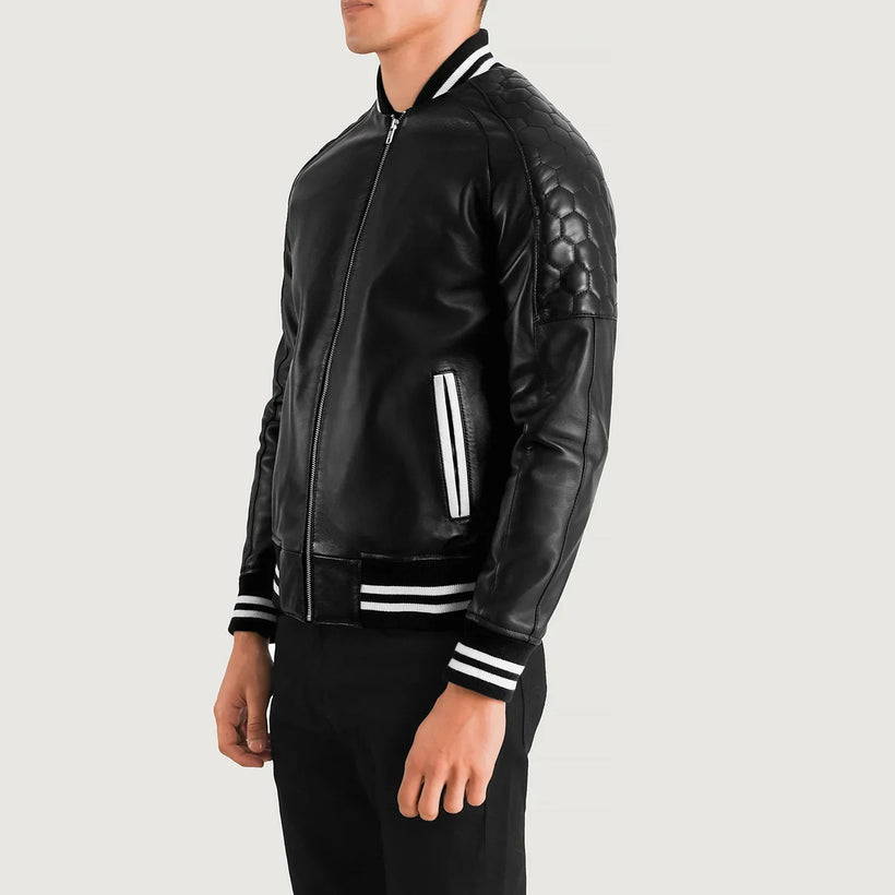 Pascal Svart Leather Varsity Läderjacka för Herr