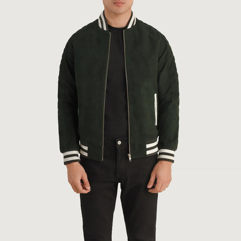Pascal Green Suede Varsity Läderjacka för Herr