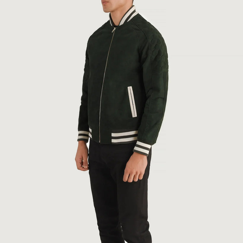 Pascal Green Suede Varsity Läderjacka för Herr