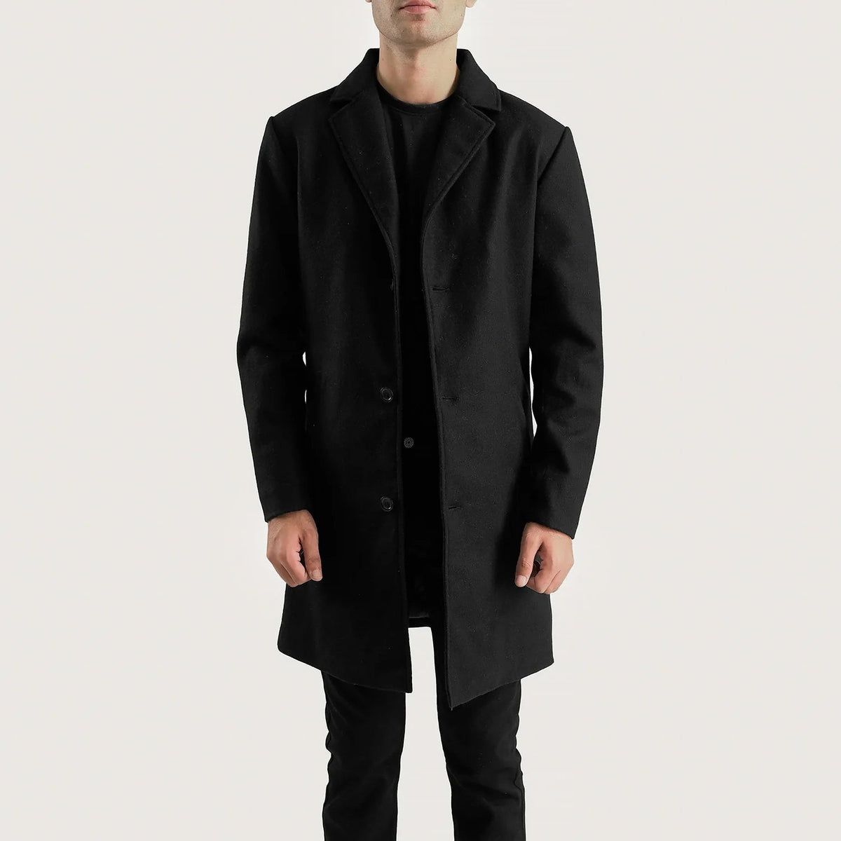 
Petrillo Svart Wool Single Breasted Läderrock för Herr in Black Synthetic Wool - Framifrån med skräddarsydd silhuett | Handla online