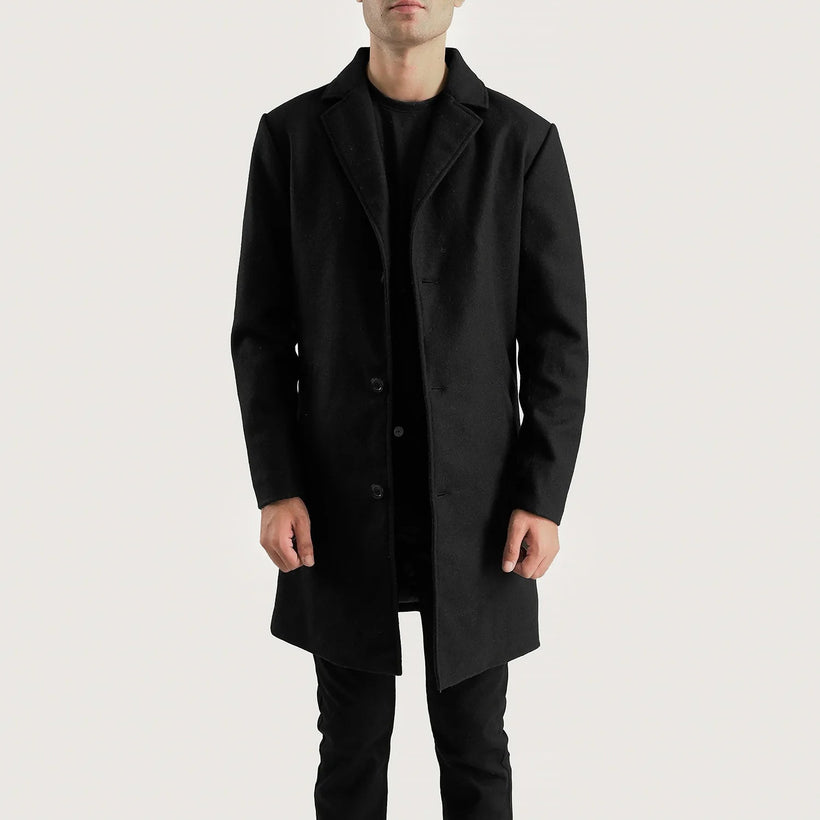 Petrillo Svart Wool Single Breasted Läderrock för Herr