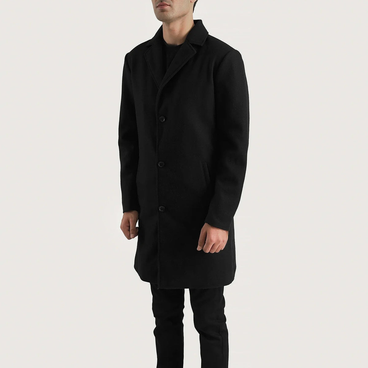 
Black Synthetic Wool Trench Coat - Bakifrån med perfekt axelpassform och ren fåll