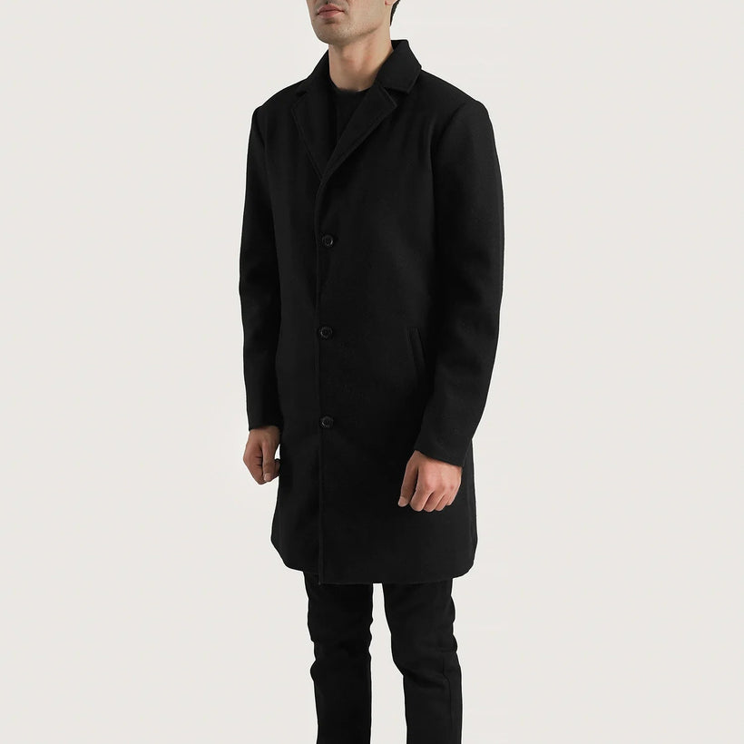Petrillo Svart Wool Single Breasted Läderrock för Herr