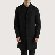 
Närbildsdetalj of Notch & Button Hardware on Petrillo Svart Wool Single Breasted Läderrock för Herr