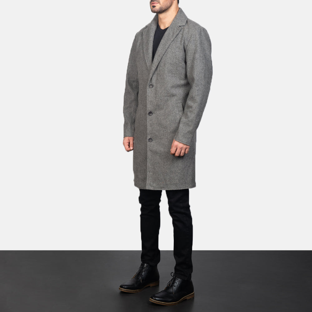 
Grey Synthetic Wool Trench Coat - Bakifrån med perfekt axelpassform och ren fåll