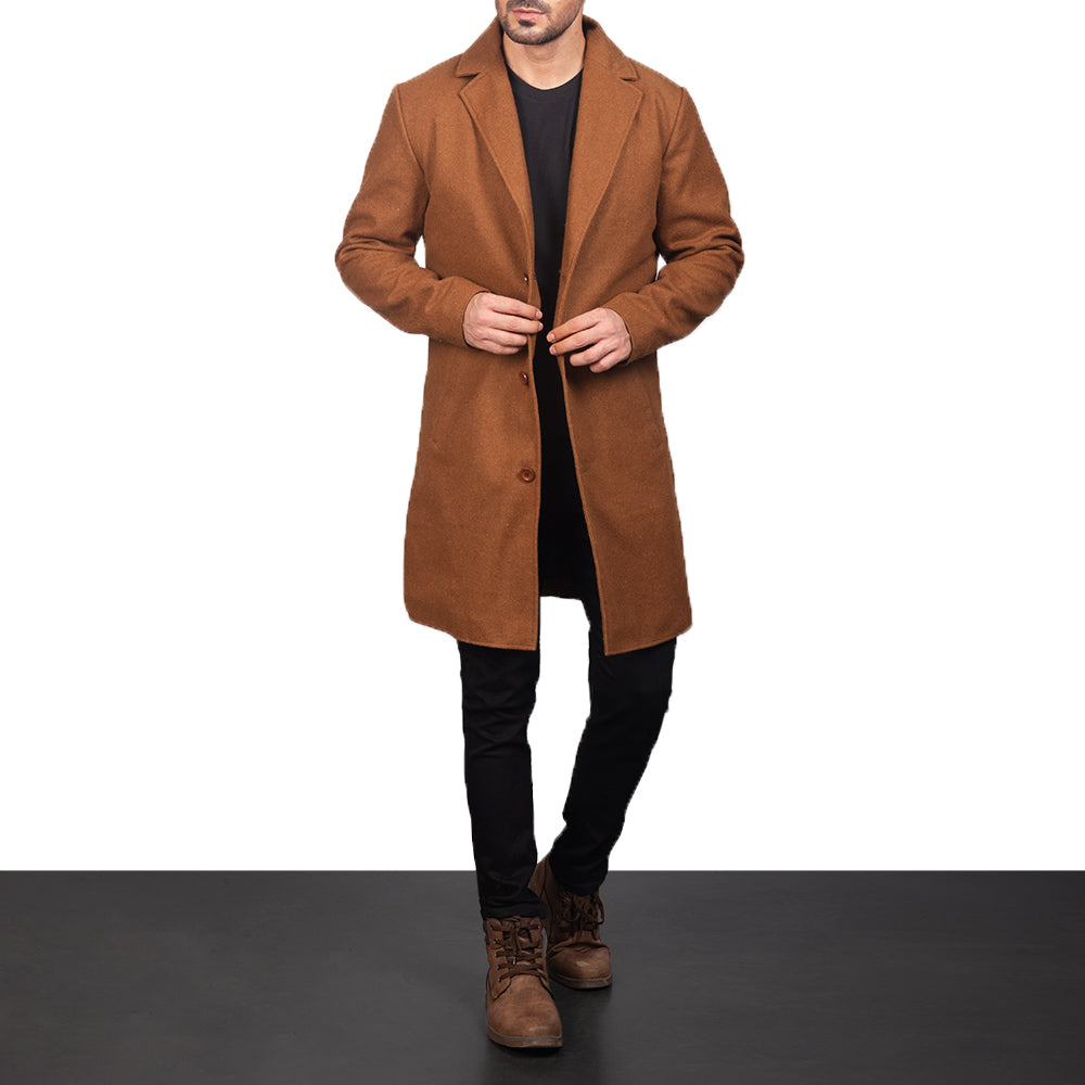 
Khaki Synthetic Wool Trench Coat - Bakifrån med perfekt axelpassform och ren fåll