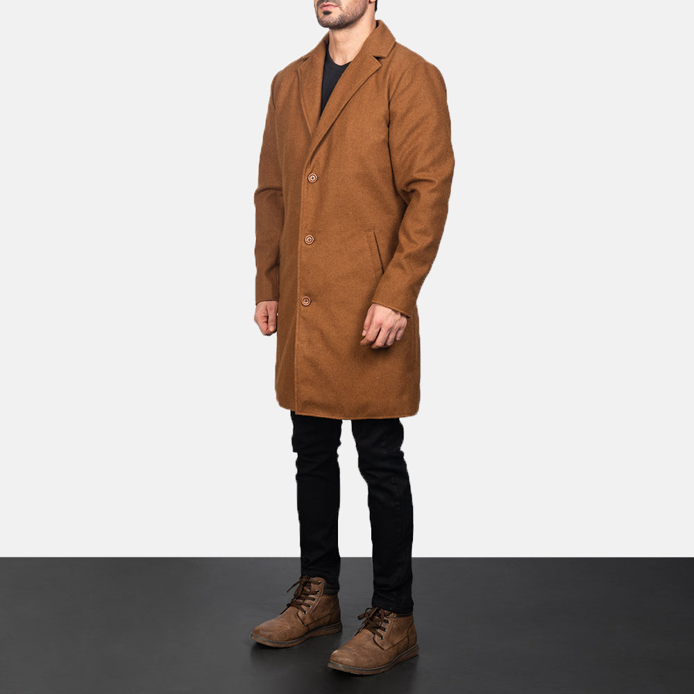 
Petrillo Khaki Wool Single Breasted Läderrock för Herr - Sidoprofil som visar ärmskärning
