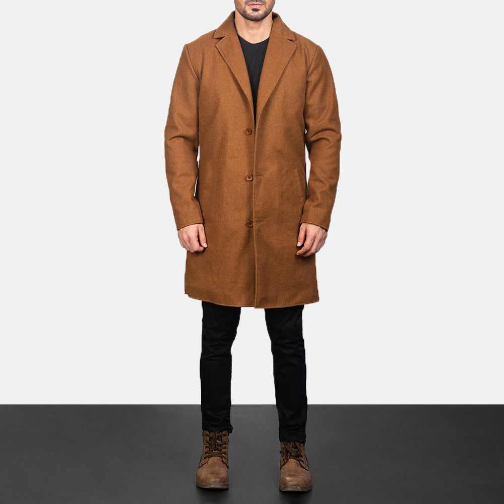 
Närbildsdetalj of Notch & Button Hardware on Petrillo Khaki Wool Single Breasted Läderrock för Herr