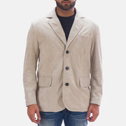Men's Professor By Day Suede Blazer för Herr in Off White (Greyish) Goatskin Suede - Front Profile View &amp; Tailored Silhouette | Buy Online