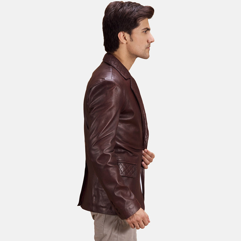 Radaron Quilted Maroon Leather Blazer för Herr
